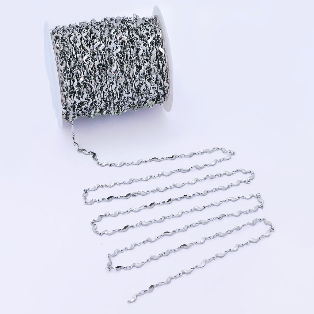 24K Gold Filled 3.5mm Geometric Curved Link Unfinished Chain by Yard in Gold & Silver | Roll-2011 Roll-2012