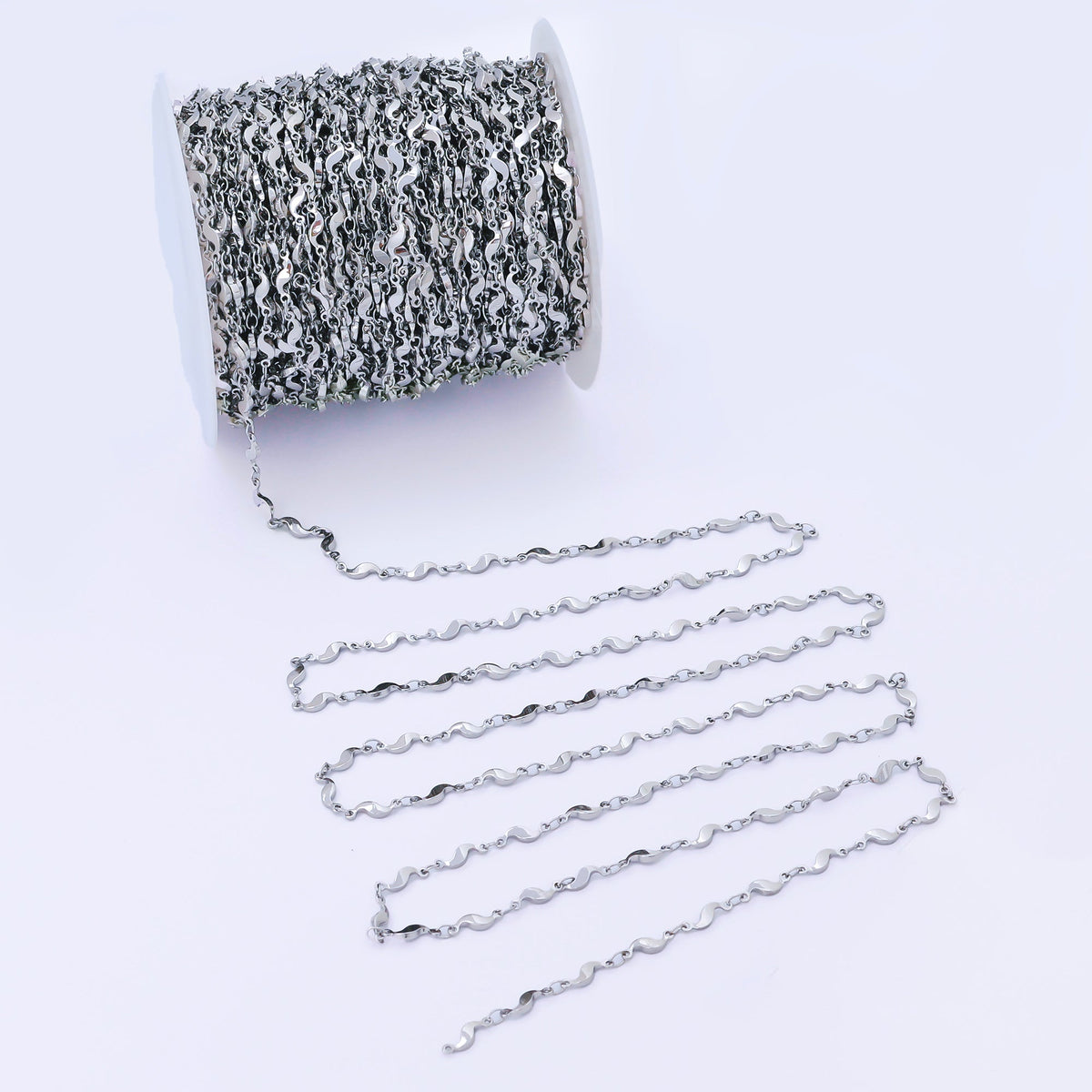 24K Gold Filled 3.5mm Geometric Curved Link Unfinished Chain by Yard in Gold & Silver | Roll-2011 Roll-2012