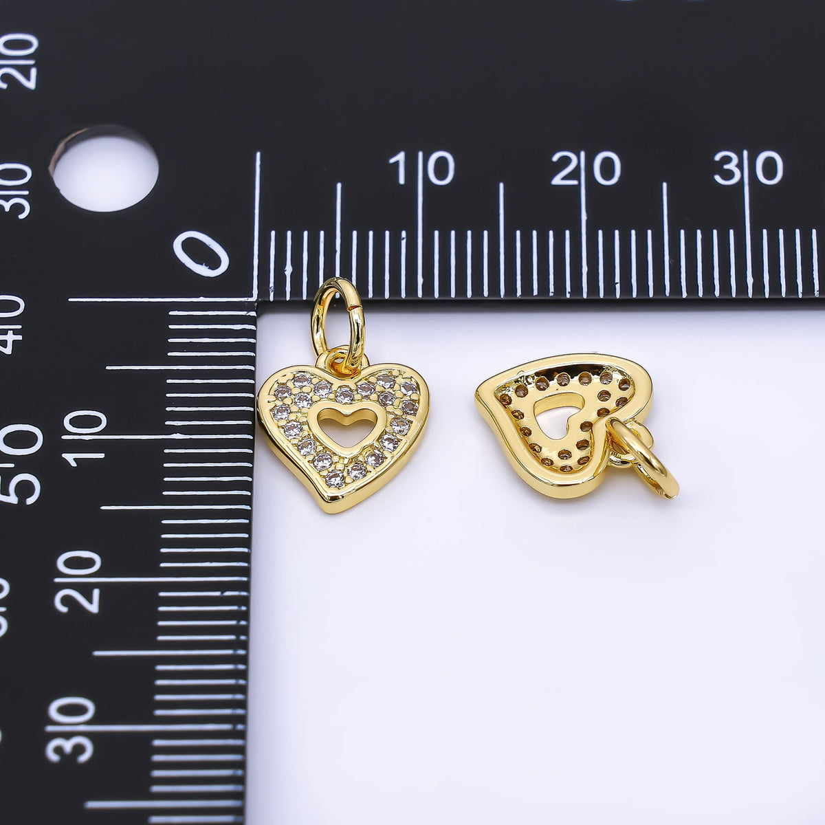 24K Gold Filled 11.5mm Micro Paved CZ Open Heart Mini Charm | AH560