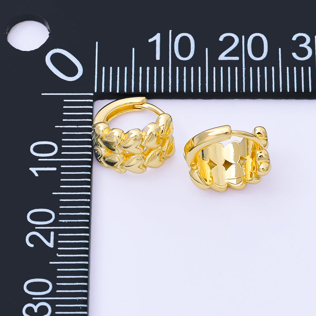 24K Gold Filled 12mm Double Row Heart Huggie Earrings in Gold & Silver | AB1611 AB1612