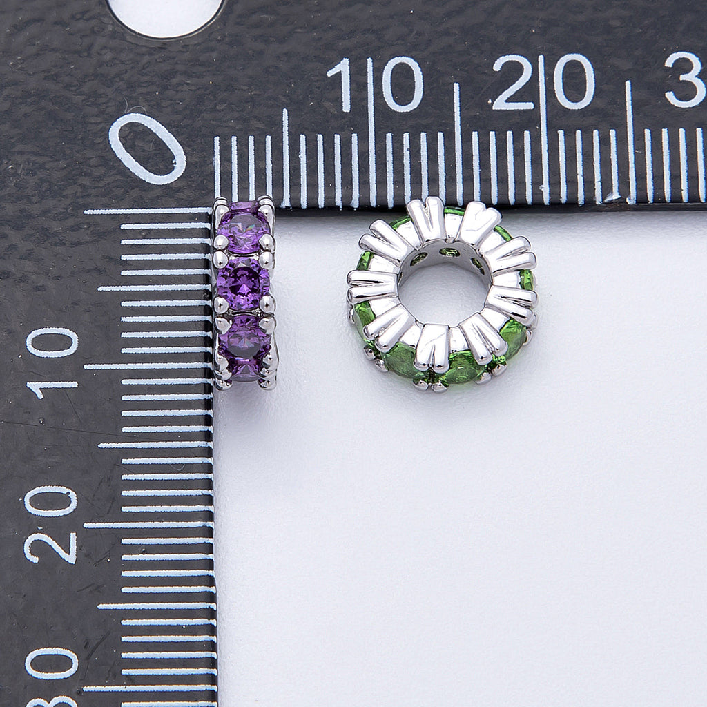 11mm Birthstone Micro Paved CZ Personalized Rondelle Spacer Set | Beads-00052 ~ Beads-00063