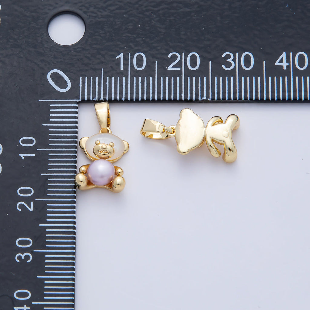 18K Gold Filled 13mm Pink, Purple Shell Pearl Teddy Bear Mini Pendant | AF1188