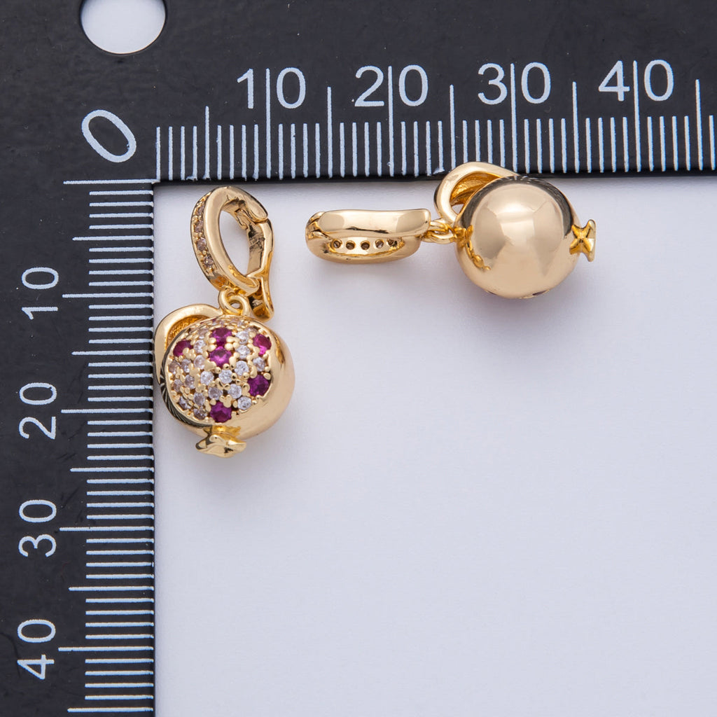 18K Gold Filled 13mm Micro Paved CZ Pomegranate Fruit 3D Multidimensional Charm | Charms-00153