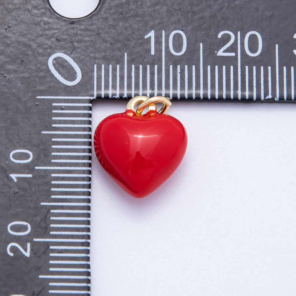 16K Gold Filled 14mm Red Enamel Chubby Multidimensional Heart Charm | Charms-00217