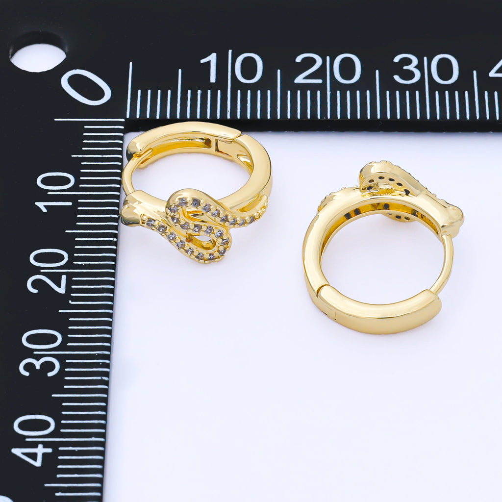 24K Gold Filled 15mm Micro Paved CZ Curved Snake Huggie Earrings in Silver & Huggie | AB1619 AB1620