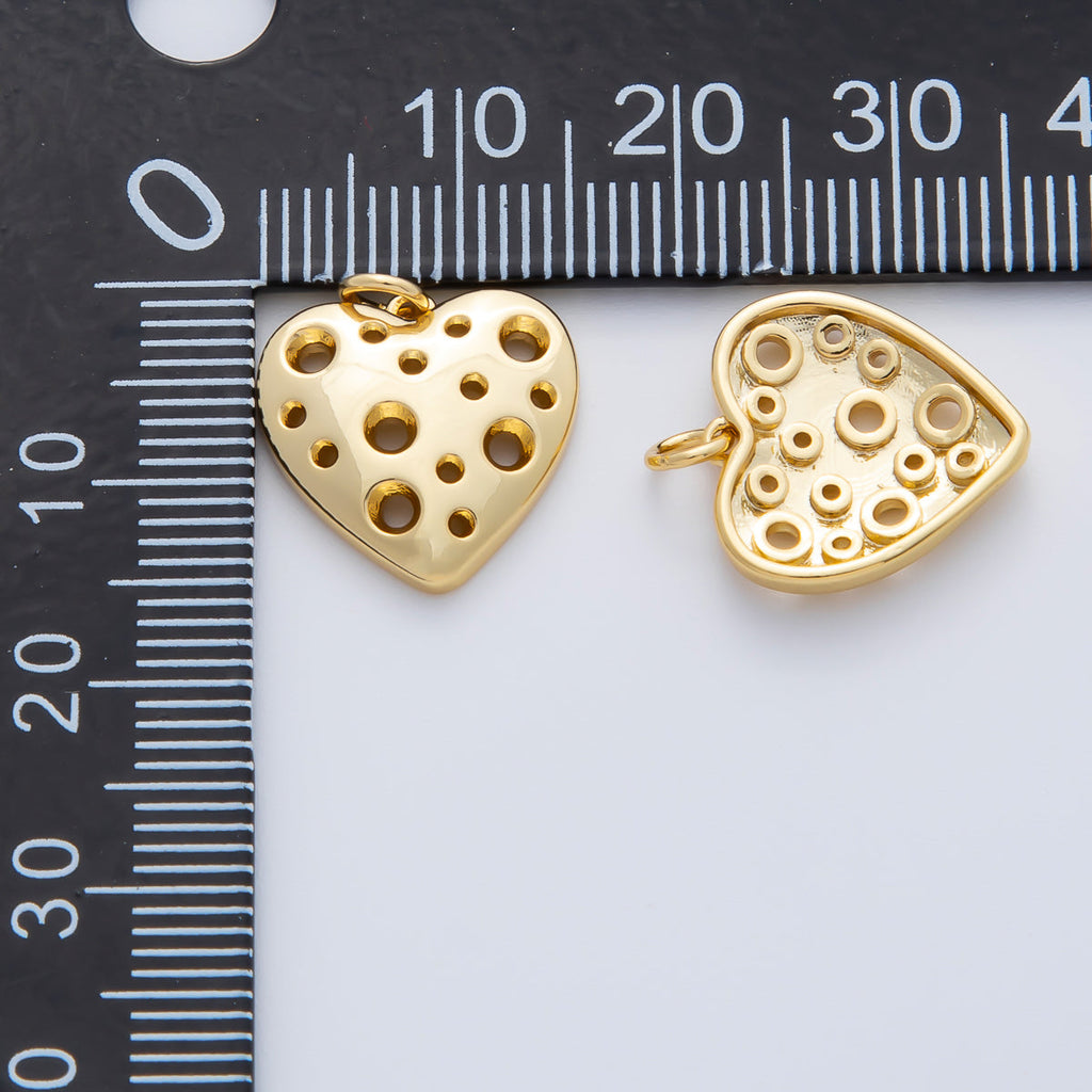 18K Gold Filled 15mm Open Dotted Cheese Heart Charm | AF1413