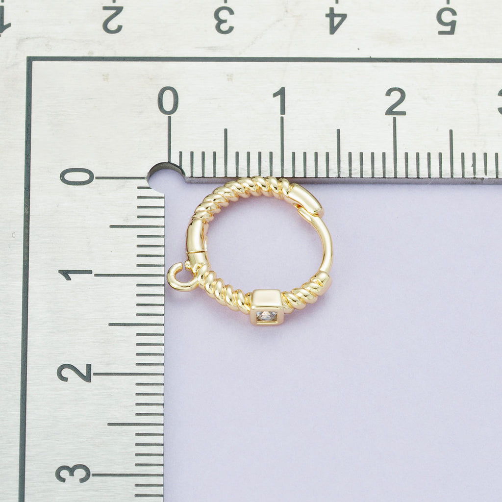 18K Gold Filled 15mm Clear Square CZ Ribbed Croissant Open Loop Drop Huggie Earrings in Gold & Silver | Findings-00113 Findings-00114