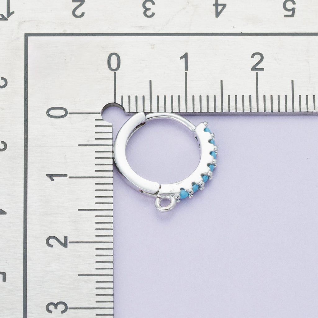 Rhodium Plated 16mm Pink, Turquoise Micro Paved CZ Open Loop Drop Huggie Earrings | Findings-00085 Findings-00086