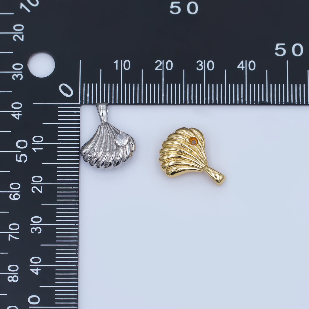 24K Gold Filled 17mm Clear CZ Scallop Sea Shell 3D Multidimensional Pendant in Gold & Silver | AH459