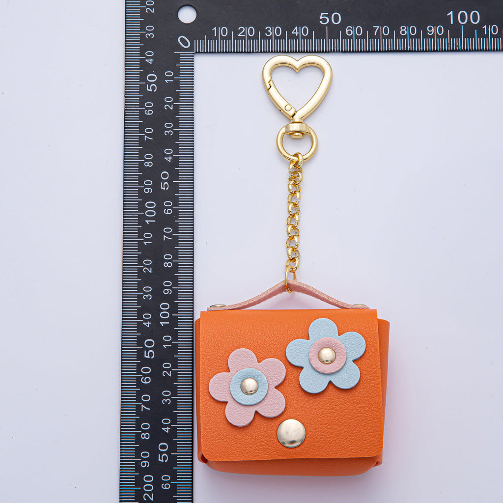 18K Gold Filled Pink, Blue, Orange Airpod Case Bag Charm Heart Push Gate Keychain | WB-00236 ~ WB-00238