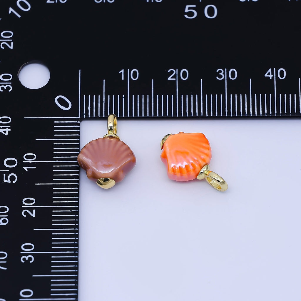 24K Gold Filled 12mm Handmade Ceramic Clam Seashell Charm | AF1577 - 1582