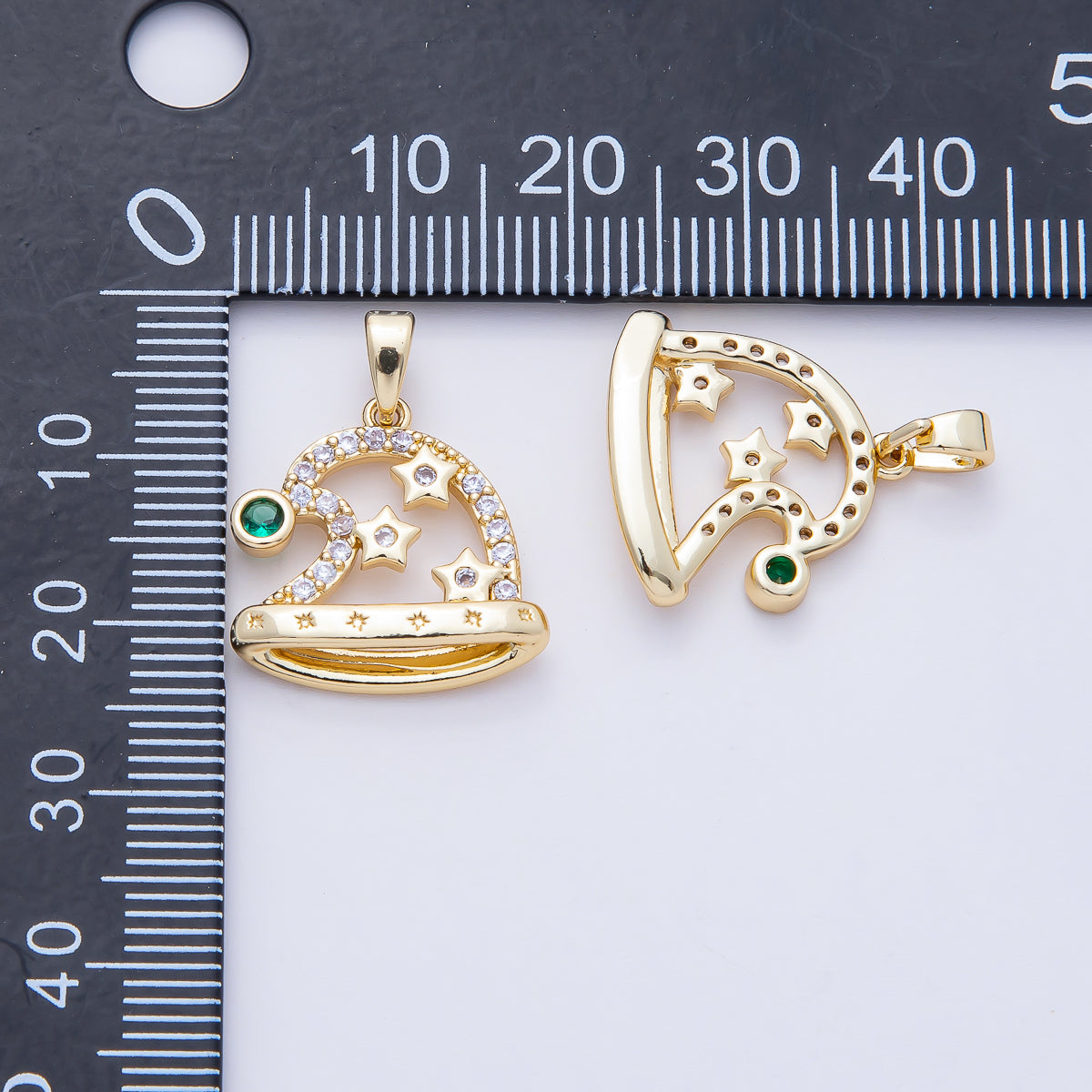 18K Gold Filled 17.5mm Green, Micro Paved CZ Starry Santa's Hat Christmas Holiday Pendant | AF1165