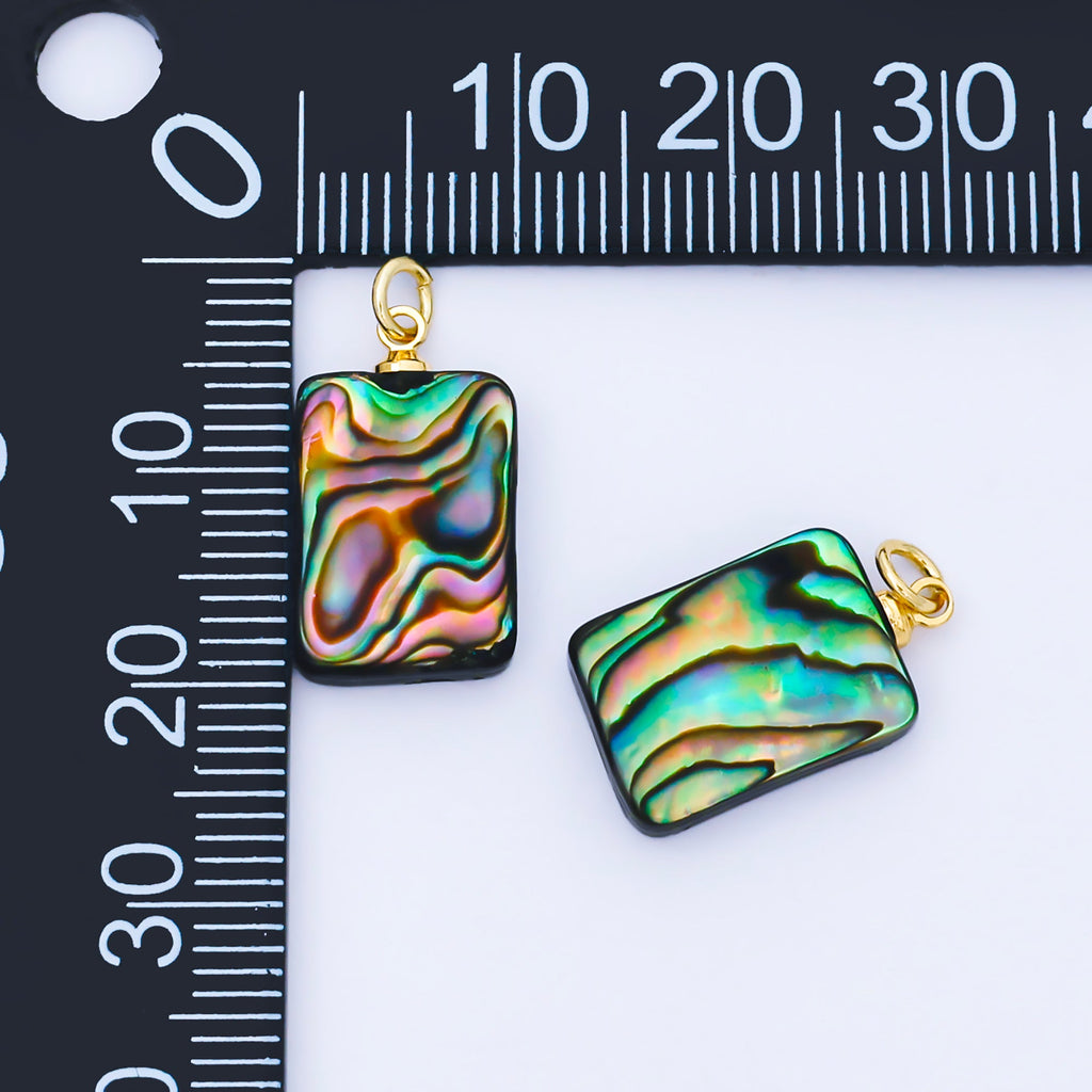14K Gold Filled 18mm Abalone Pearl Gemstone Rectangle Tag Charm | AF584