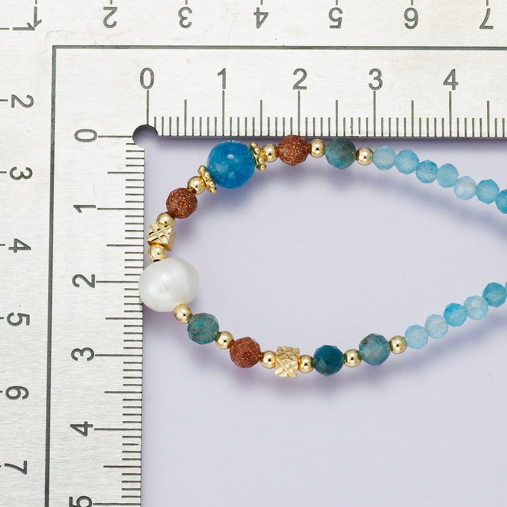 24K Gold Filled Blue Multifaceted Gemstone Ball Cable Chain Half 18 Inch Necklace w. Extender | WA-04232