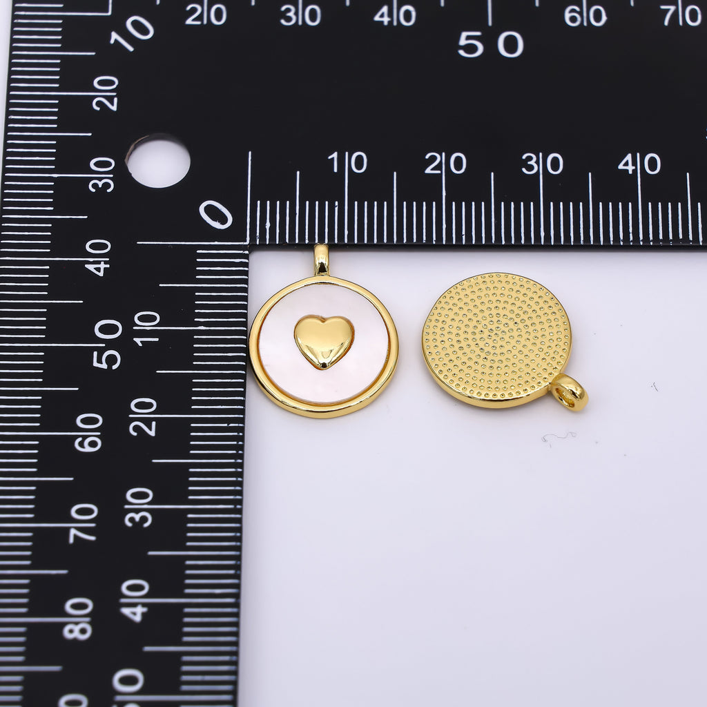 24K Gold Filled 20mm Heart Shell Pearl Round Mini Charm | AH566