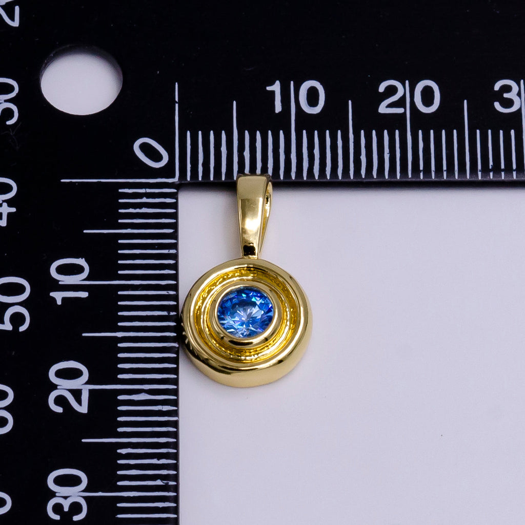 14K Gold Filled Birthstone CZ Lined-Bezel Round Pendant | N1970
