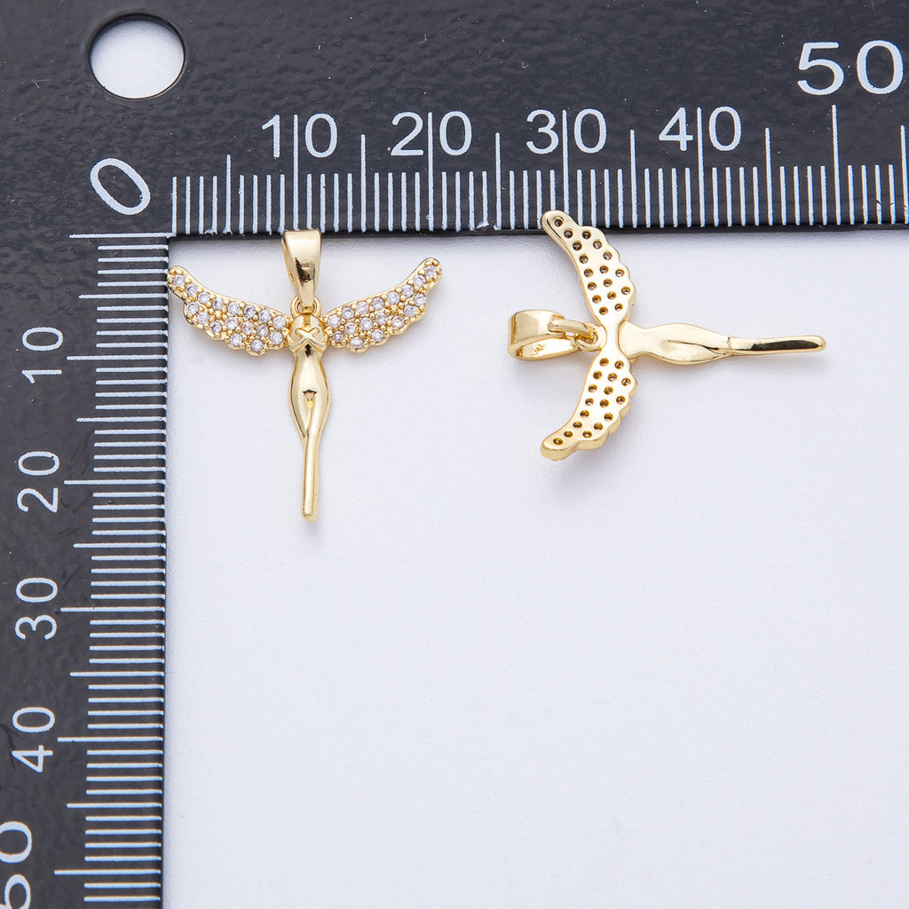 18K Gold Filled 20.5mm Micro Paved CZ Woman Angel Pendant | AF1219