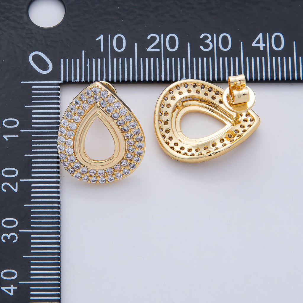 18K Gold Filled 20mm Open Micro Paved CZ Teardrop Stud Earrings | AD1601
