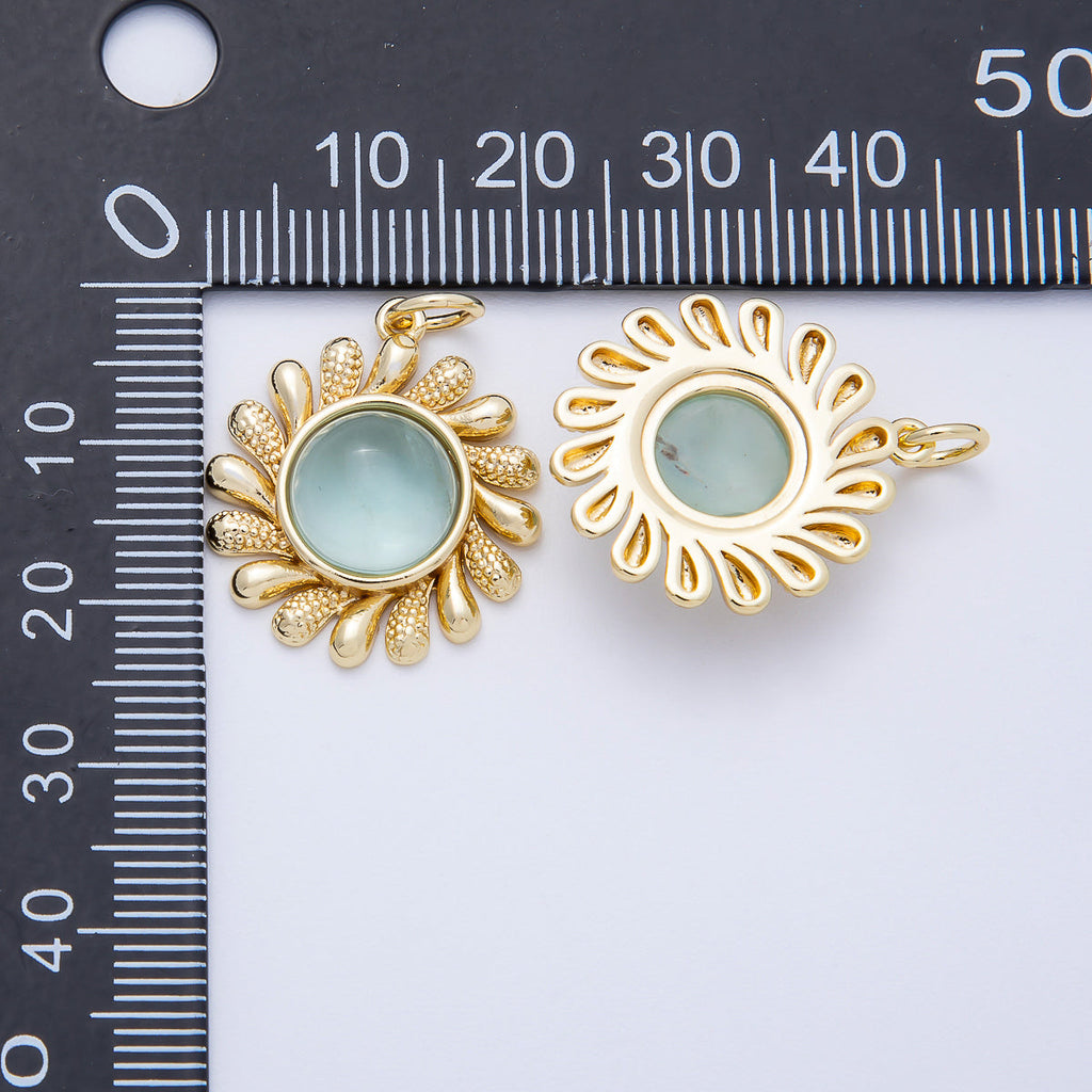 16K Gold Filled 23mm Aquamarine, Citrine Cabochon Gemstone Celestial Sun Ray Charm | Charms-00693 Charms-00694