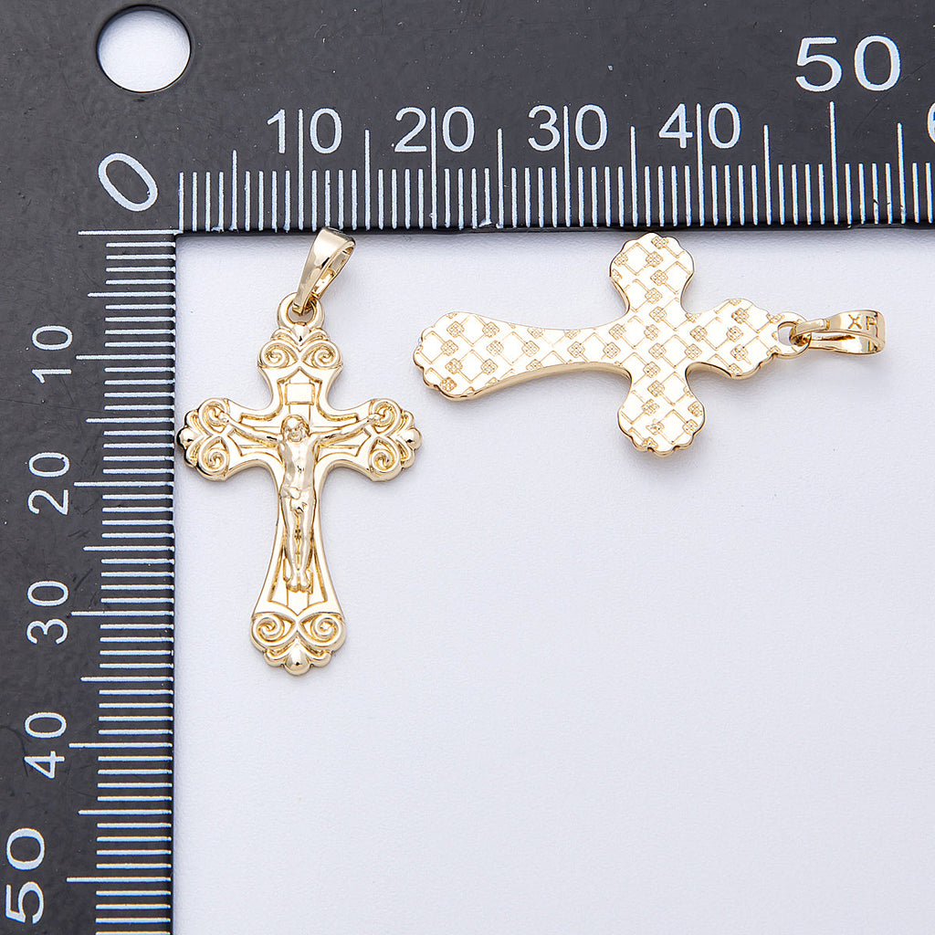 14K Gold Filled 30mm Jesus Crucifix Passion Religious Cross Pendant | Charms-00222