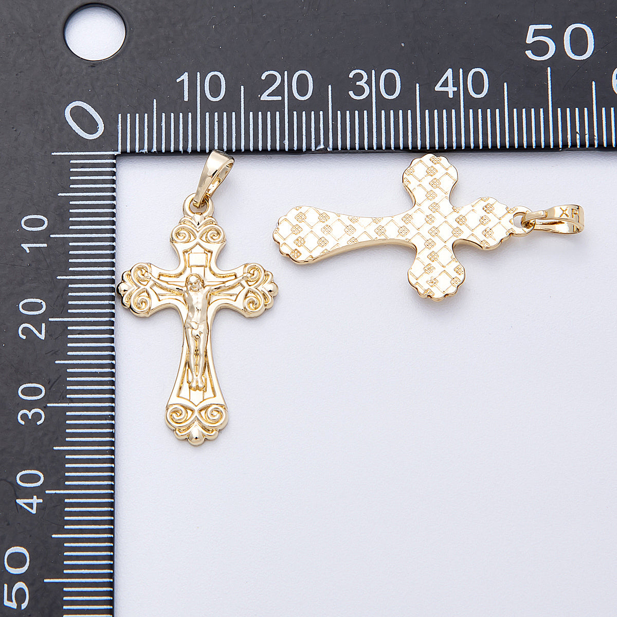 14K Gold Filled 30mm Jesus Crucifix Passion Religious Cross Pendant | Charms-00222