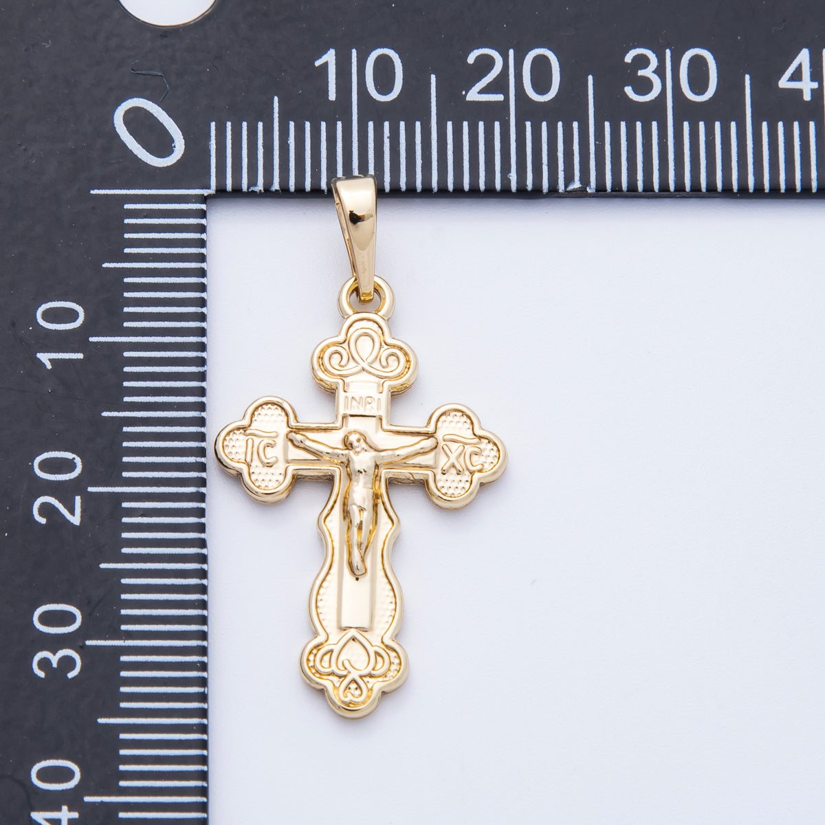 14K Gold Filled 30mm INRI Jesus Crucifix Buttony Cross Religious Pendant | Charms-00210