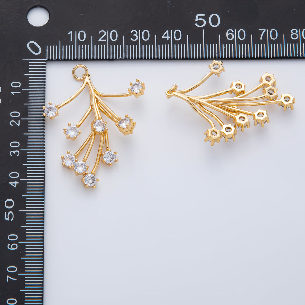 18K Gold Filled 40mm Clear CZ Flower Leaf Fireworks Charm | AF1410