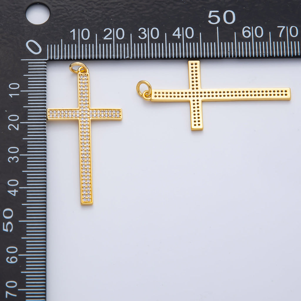 18K Gold Filled 42.5mm Micro Paved CZ Religious Cross Charm | AF1468