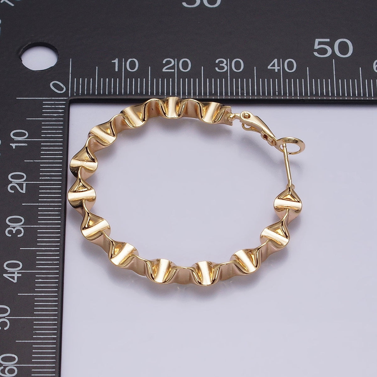 16K Gold Filled 43.5mm Geometric Wavy Foil Hinge Hoop Earrings in Gold & Silver | AB1437 - AB1438