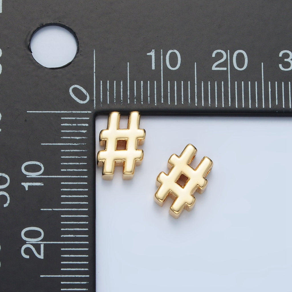 24K Gold Filled 10mm "#" Number Sign Minimalist Bead in Gold & Silver | B909