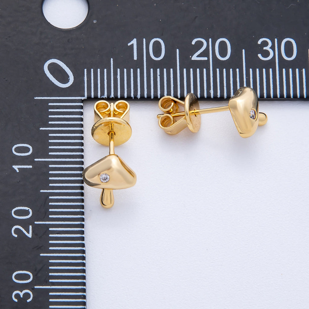 18K Gold Filled 8.7mm Clear CZ Dotted Mushroom Stud Earrings | Earrings-00082