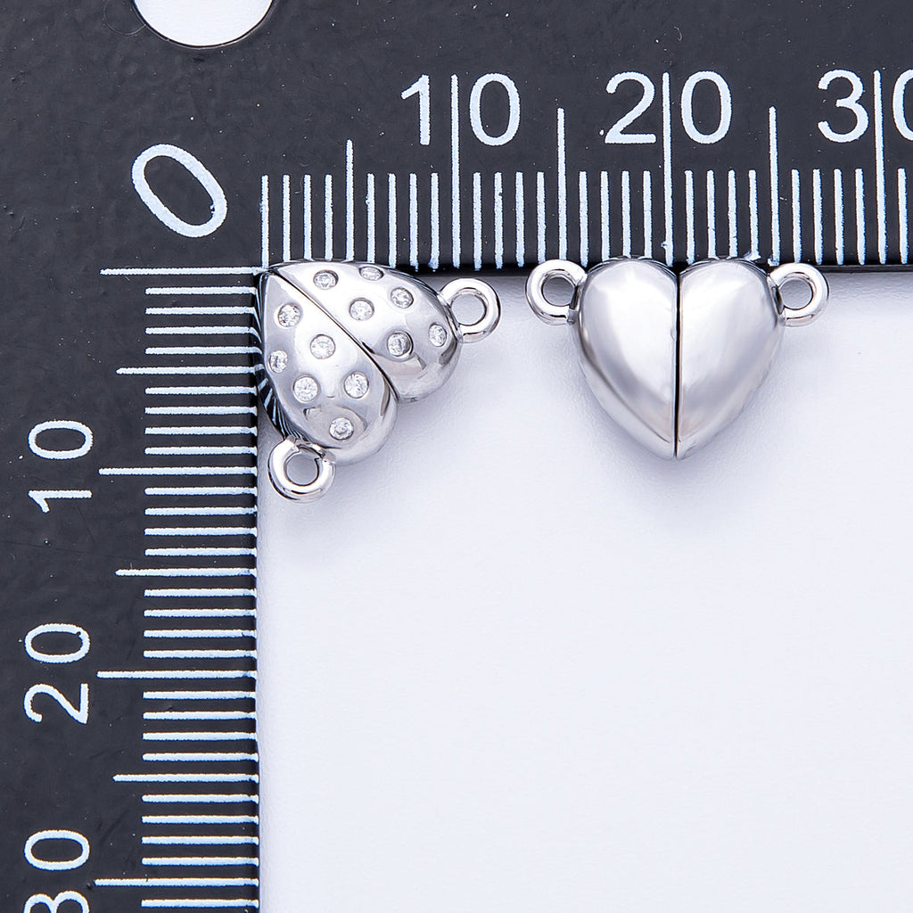 16K Gold Filled 10mm CZ Dotted Magnetic Heart Connector Closure Findings in Gold & Silver | Findings-00029