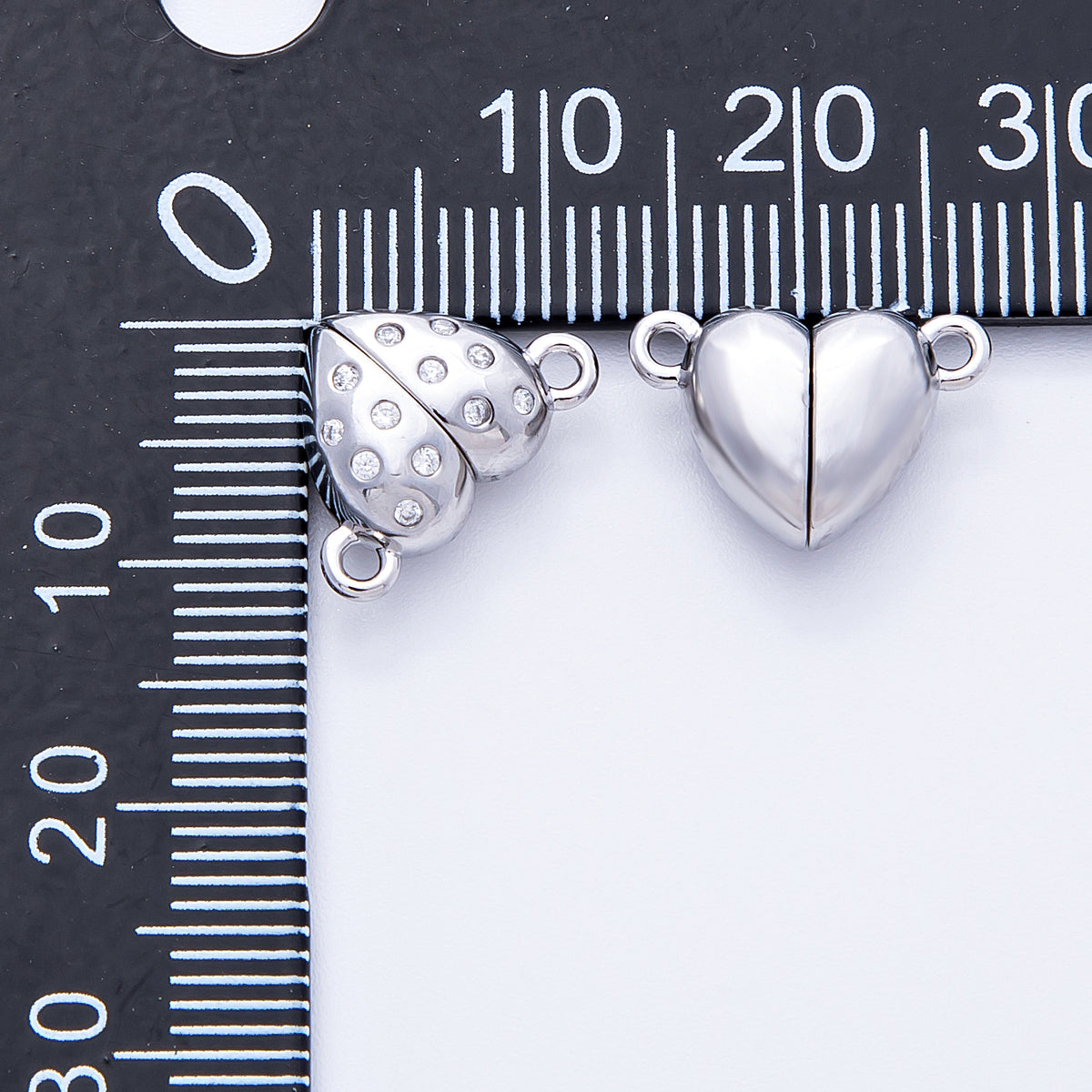 16K Gold Filled 10mm CZ Dotted Magnetic Heart Connector Closure Findings in Gold & Silver | Findings-00029