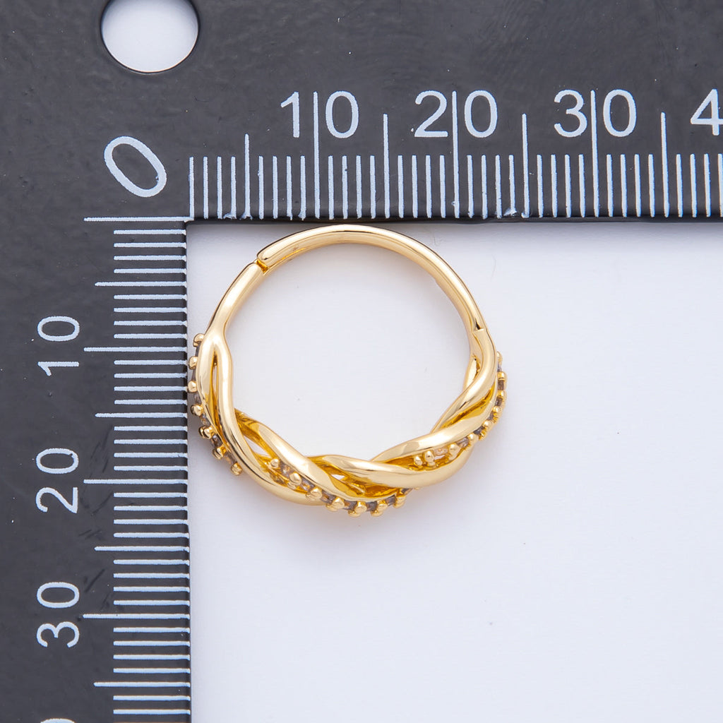 18K Gold Filled Micro Paved CZ Twisted Rope Adjustable Ring in Gold & Mixed Metal | O2006 O2114