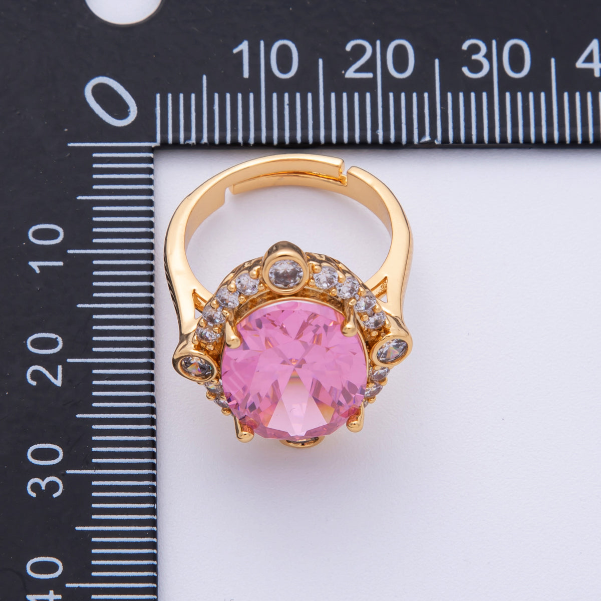 18K Gold Filled Pink, White Micro Paved CZ Oval Geometric Adjustable Ring | O807
