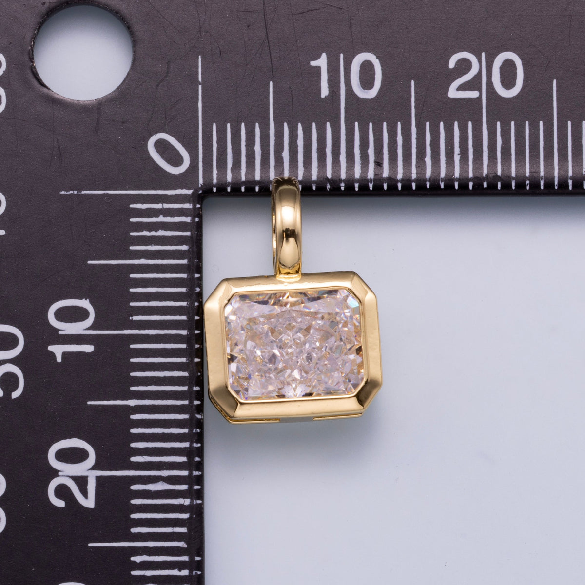 16K Gold Filled 17mm Clear CZ Baguette Solitaire Edged Bezel Pendant in Gold & Silver | Charms-00750 Charms-010274