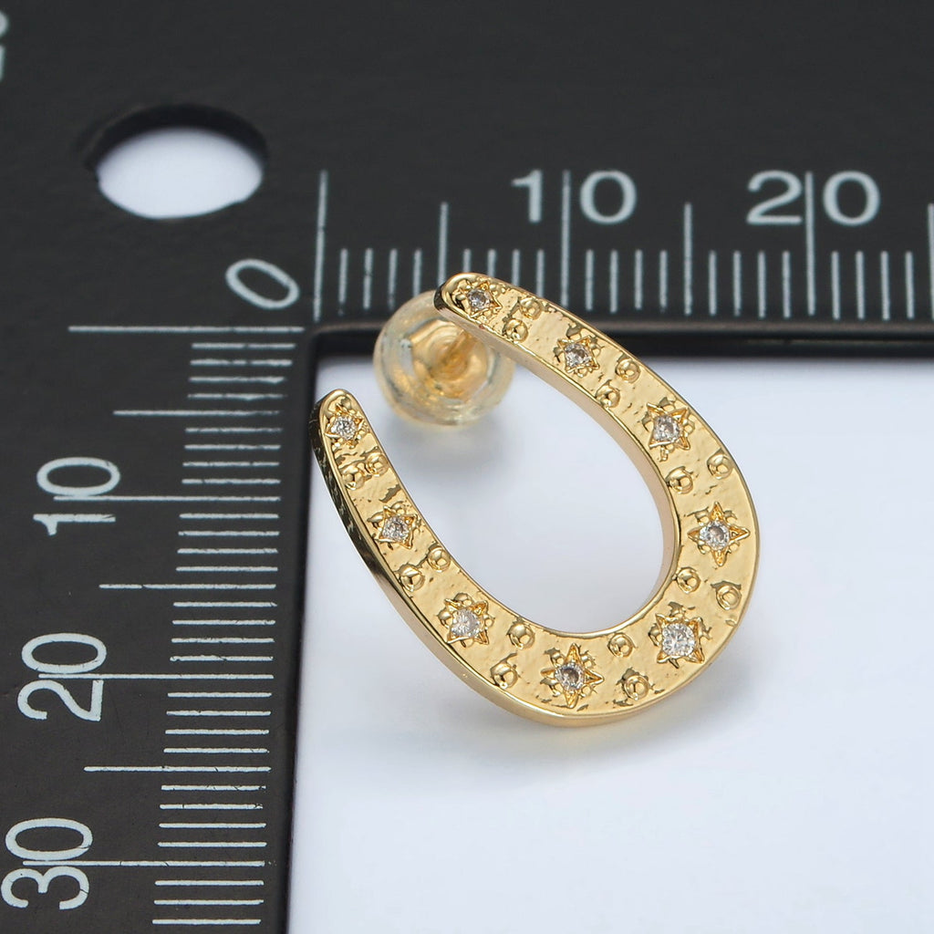 24K Gold Filled 14mm CZ Star Horseshoe Stud Earrings Set | Q102