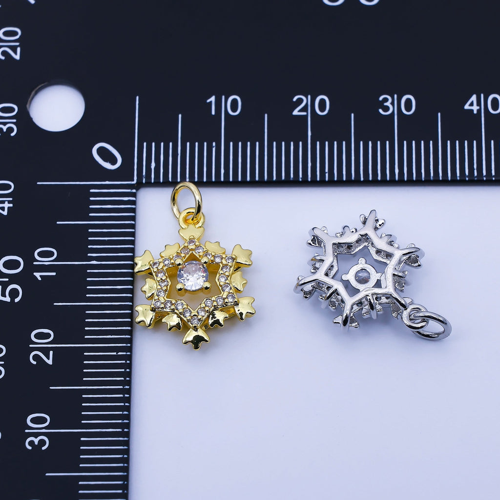 24K Gold Filled 18mm Clear CZ Celestial Star Charm in Gold & Silver | C941