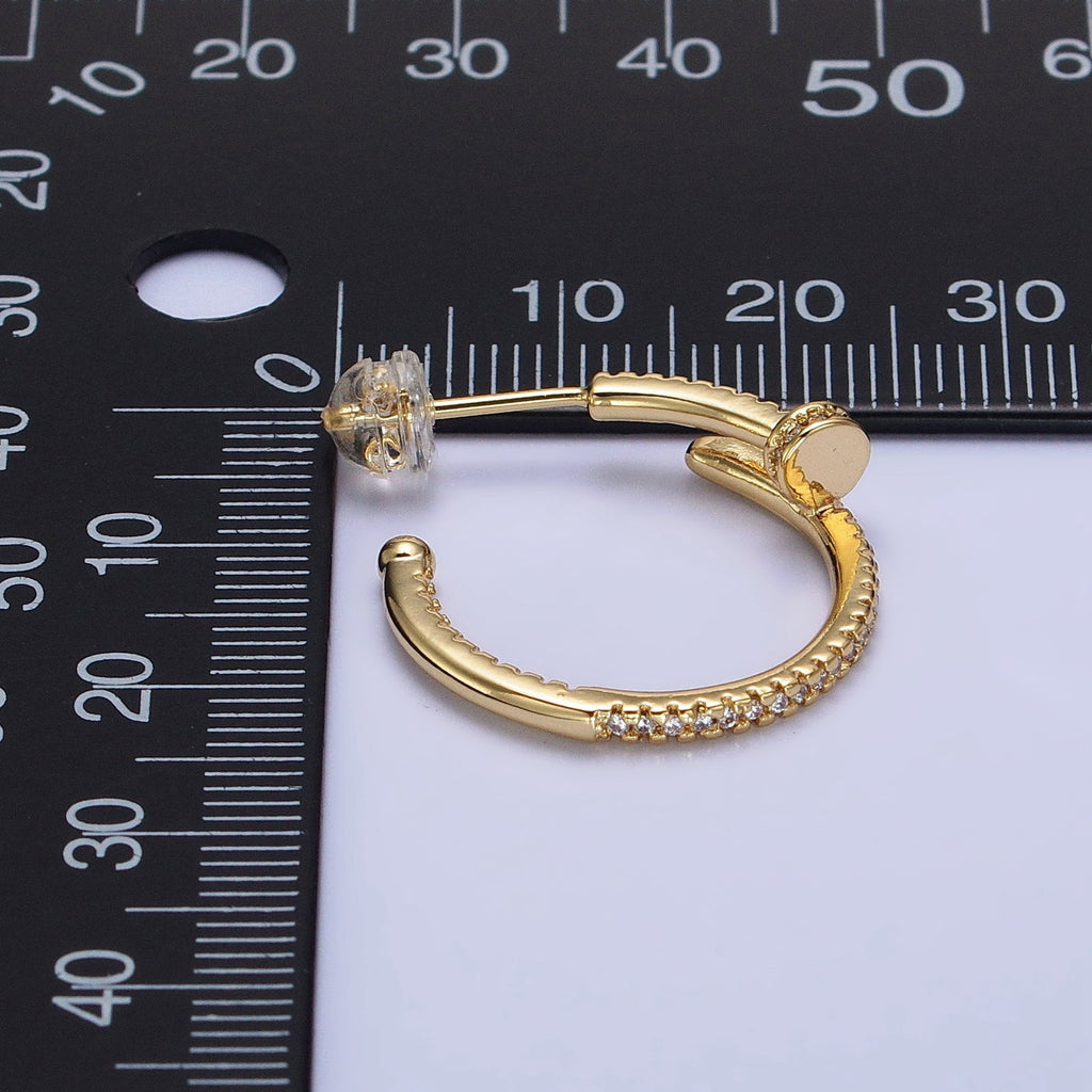 24K Gold Filled 23mm Needle Micro Paved CZ Hoop Earrings in Gold & Silver | AB534 AB535