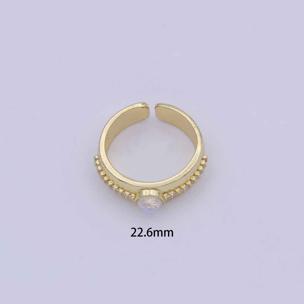 Golden Bold Oval Moonstone Adjustable Statement Ring U-482