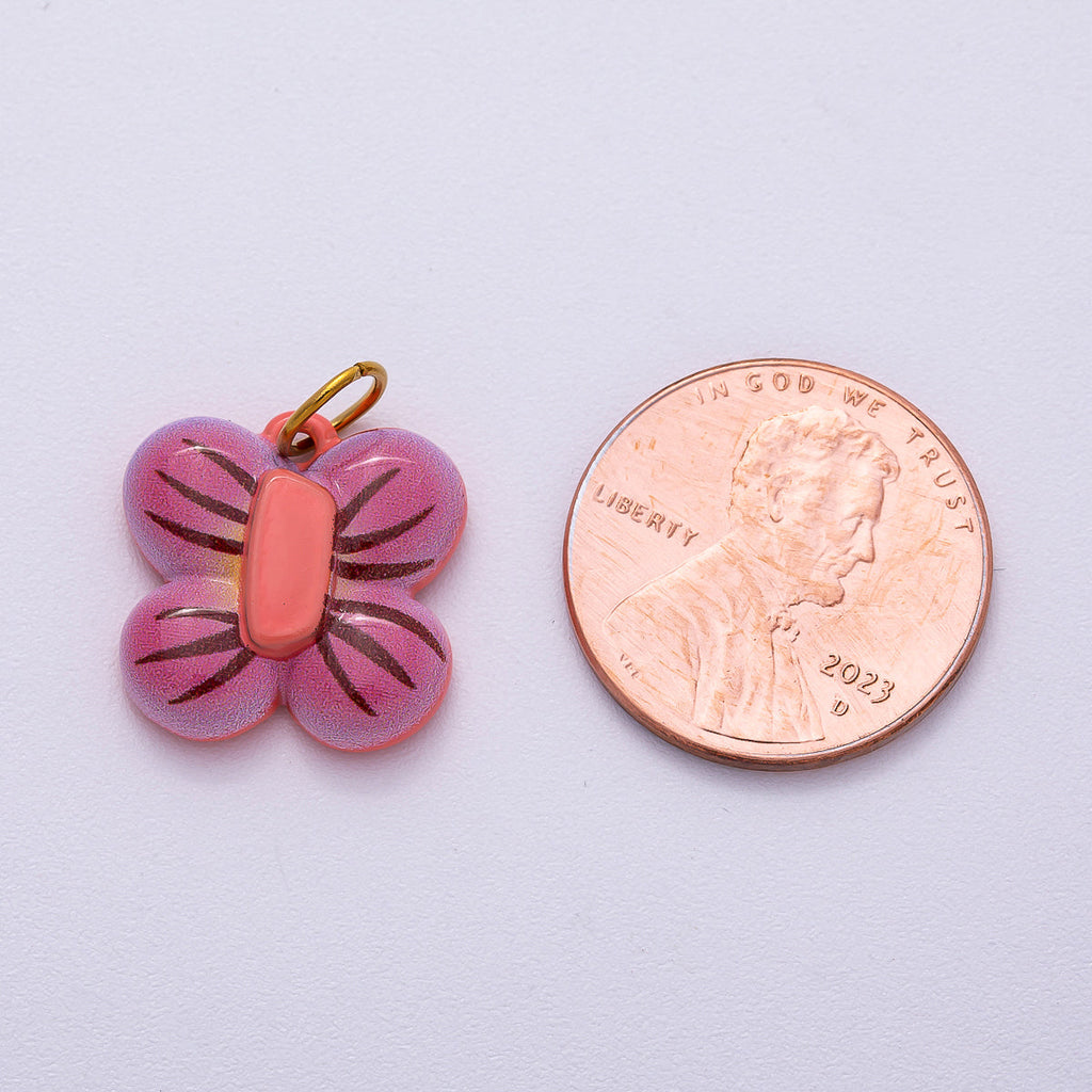 PVD Stainless Steel 16mm Purple Butterfly Mariposa Enamel Charm | Charms-00510