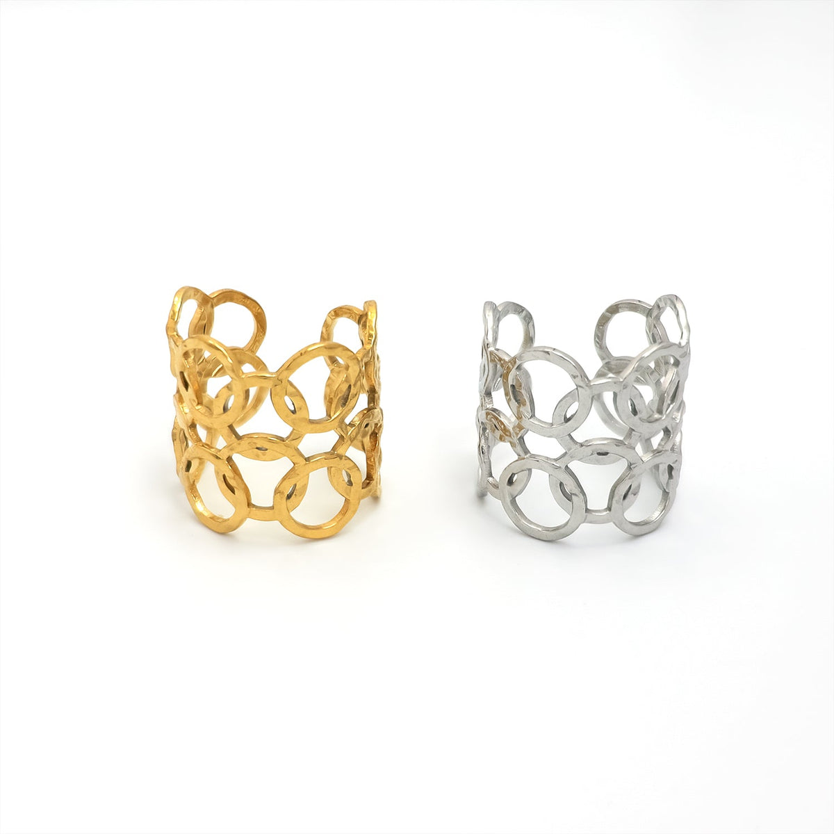 Stainless Steel Triple Hammered Round Band Ring in Gold & Silver | Rings-00224