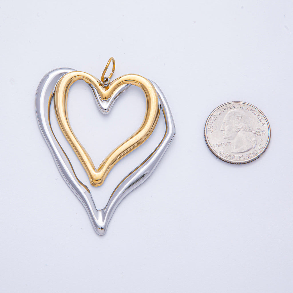 Stainless Steel 62.5mm Open Molten Heart Mixed Metal Charm | J851