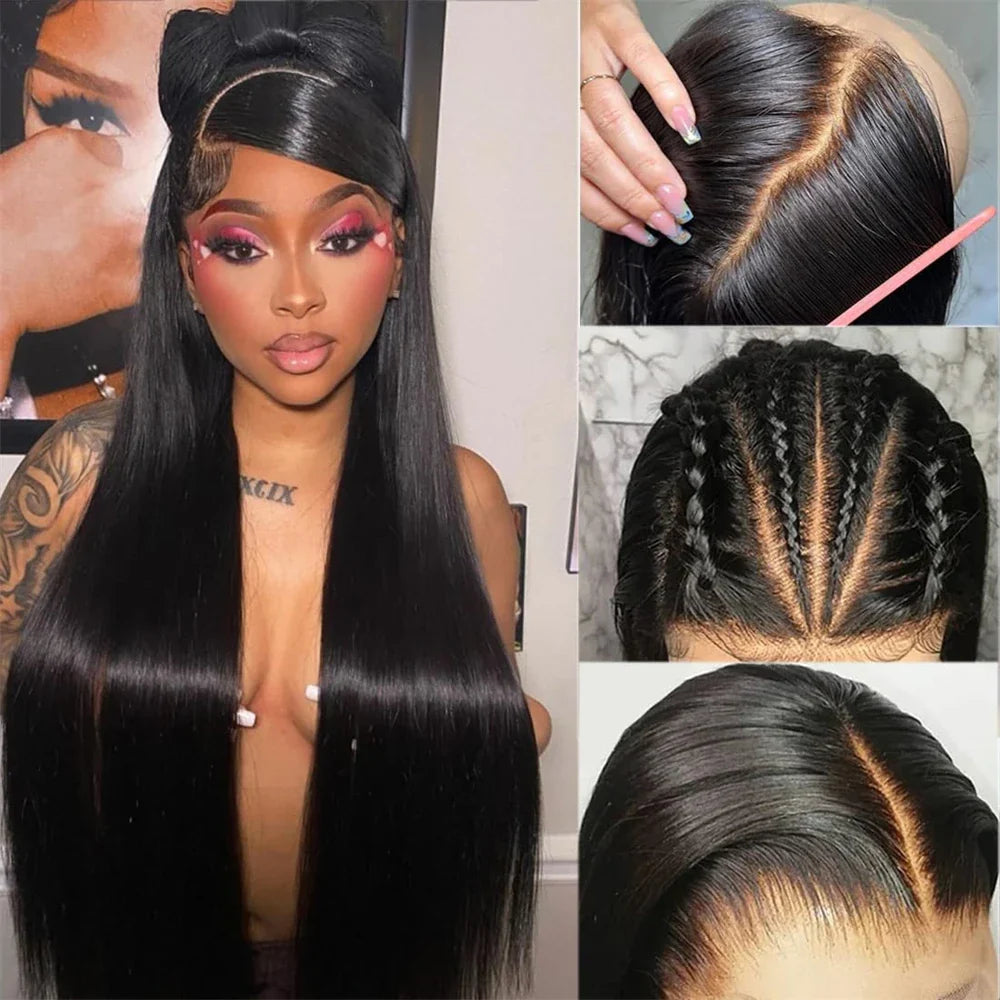 13x4 HD Transparent Bone Straight Lace Front Human Hair Wigs Brazilian Frontal Wigs For Women 30 34 Inches 180 Density