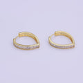 24K Gold Filled 25mm Clear CZ Baguette Navette Triangle Hoop Earrings | T155