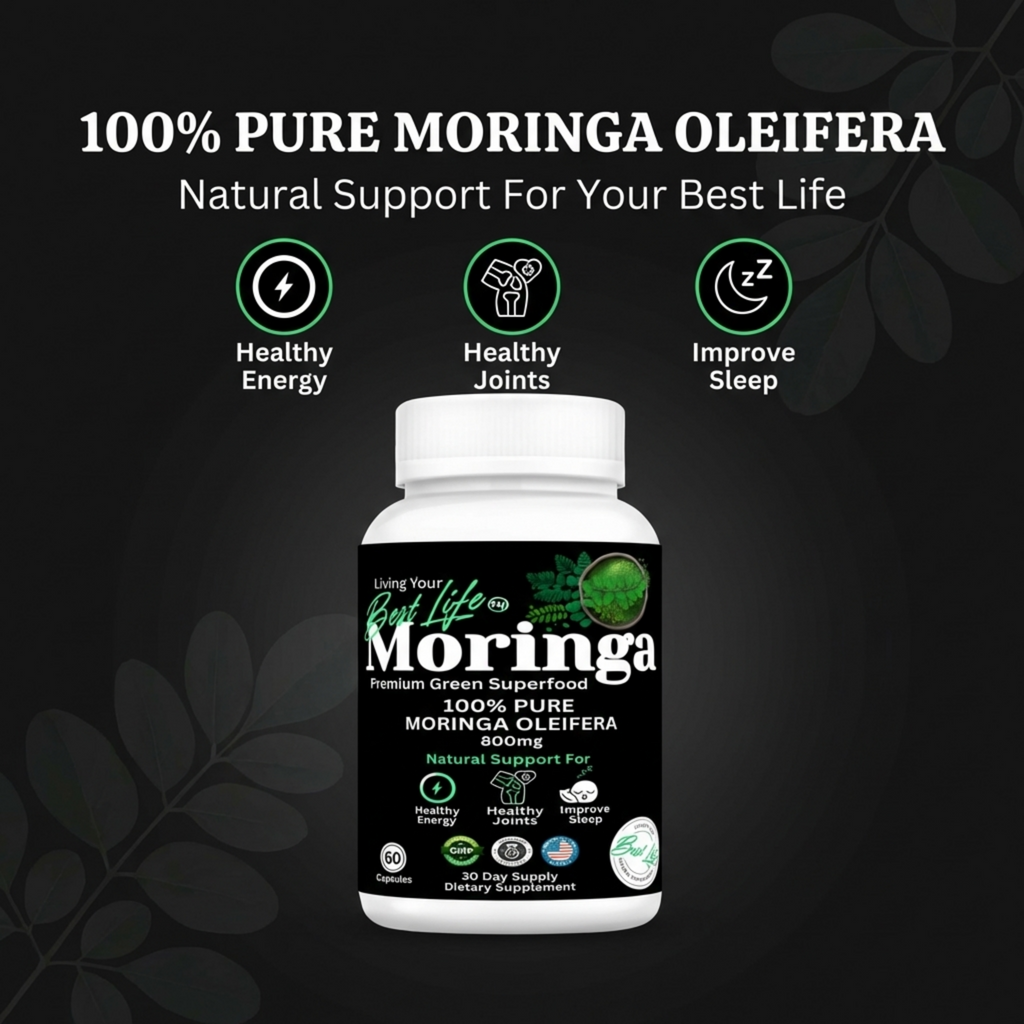 Moringa Capsules - Pure Moringa Powder, Energy, Skin, Immune & Gut Health Superfood, Rich in Antioxidants, Essential Vitamins & Amino Acids, Natural Green Superfood Supplement - 60 Count