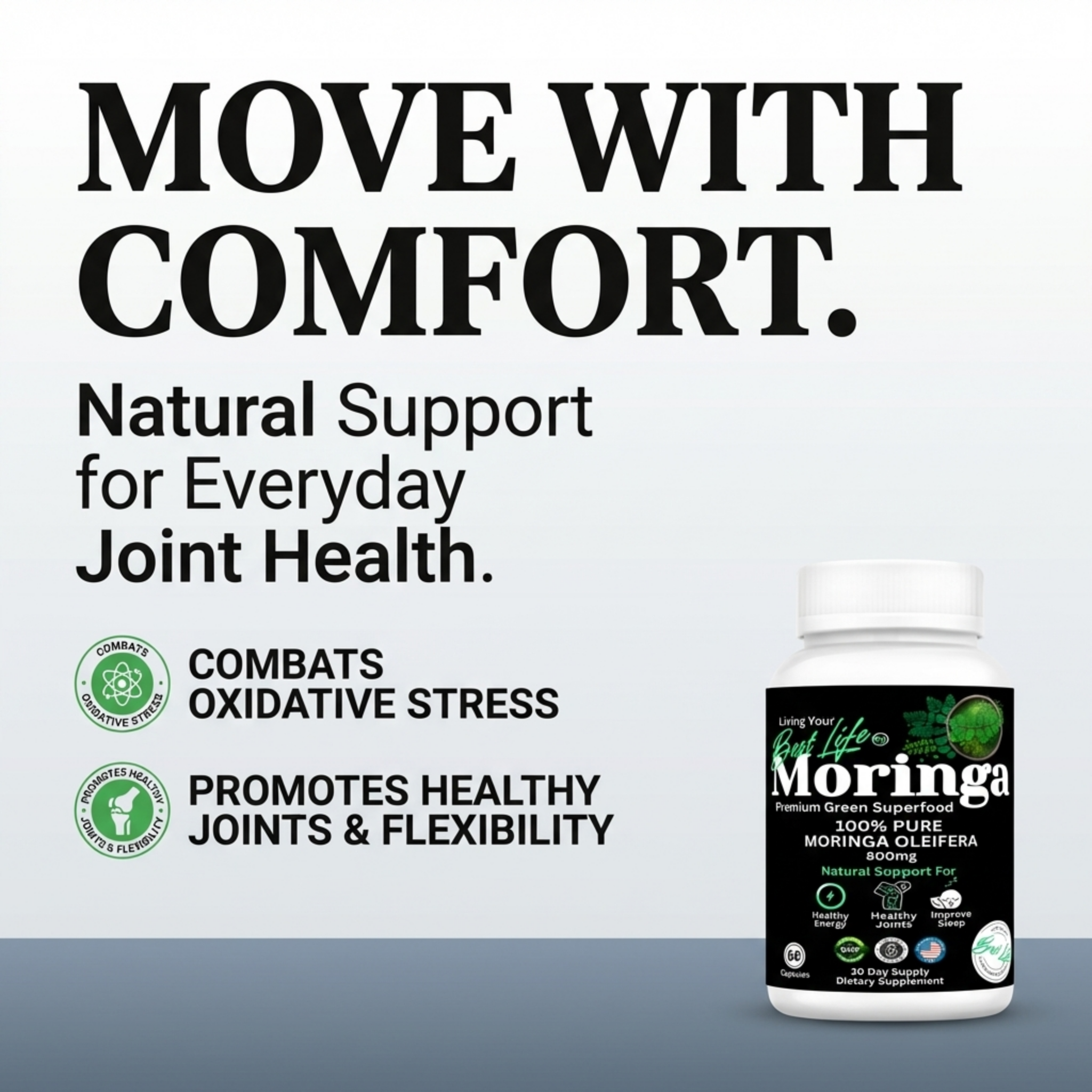 Moringa Capsules - Pure Moringa Powder, Energy, Skin, Immune & Gut Health Superfood, Rich in Antioxidants, Essential Vitamins & Amino Acids, Natural Green Superfood Supplement - 60 Count