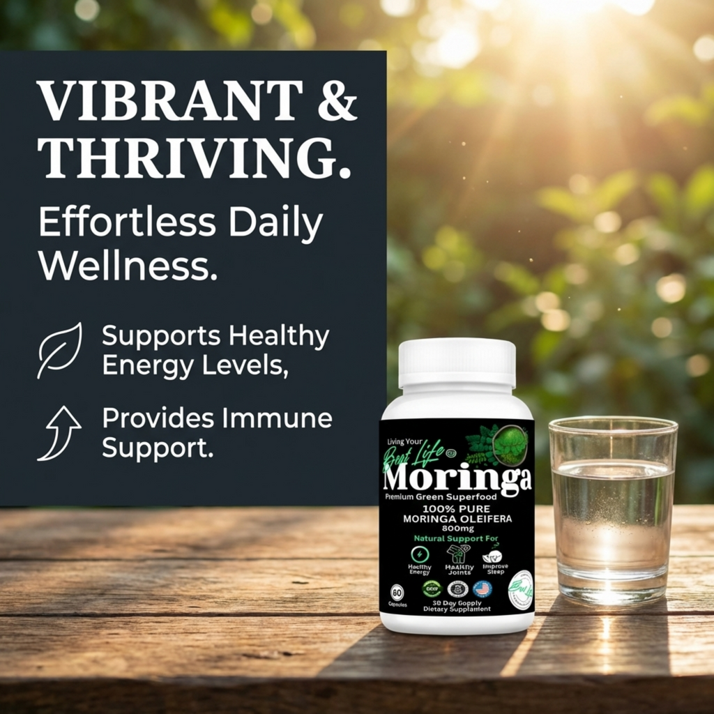 Moringa Capsules - Pure Moringa Powder, Energy, Skin, Immune & Gut Health Superfood, Rich in Antioxidants, Essential Vitamins & Amino Acids, Natural Green Superfood Supplement - 60 Count