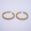 18K Gold Filled 40mm Geomatic Edged Bead Hinge Hoop Earrings | V263
