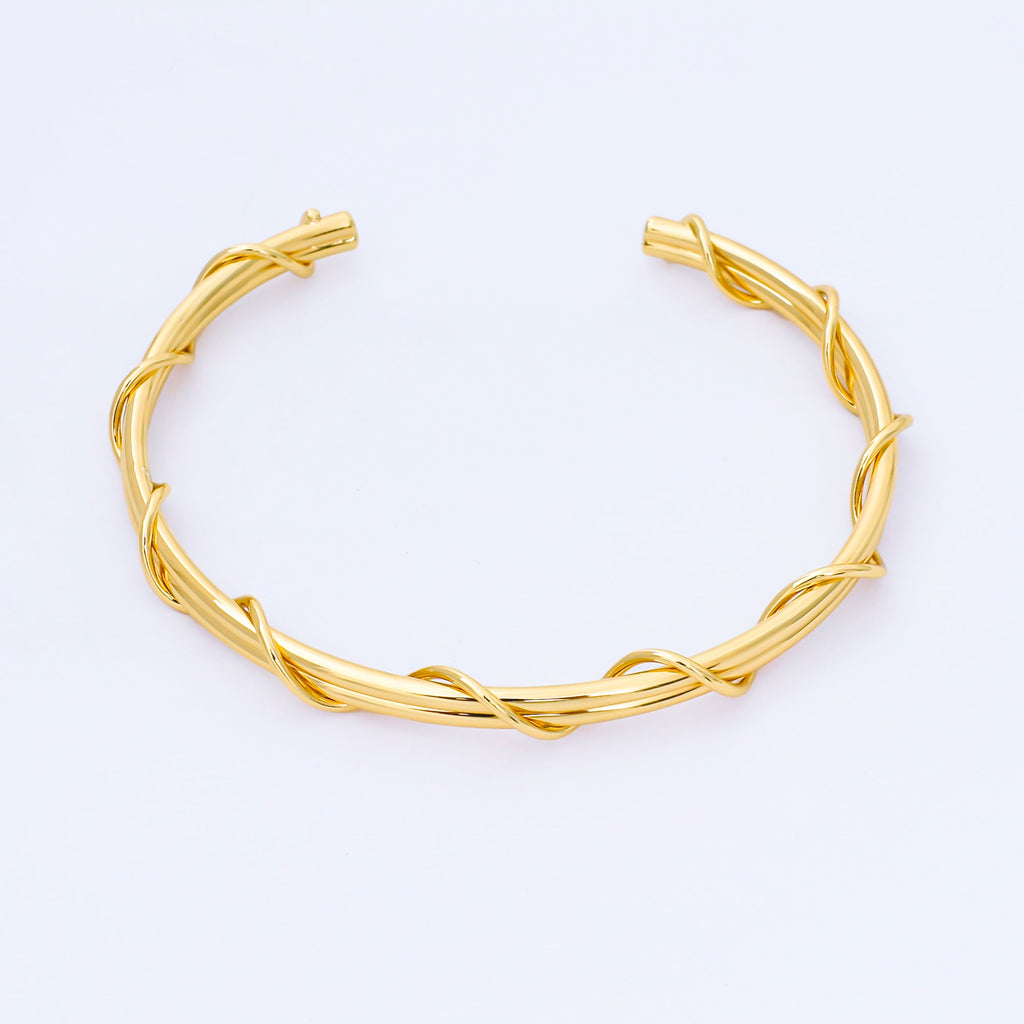 24K Gold Filled Circular Twist Band Geometric Cuff Bracelet | WA-01685